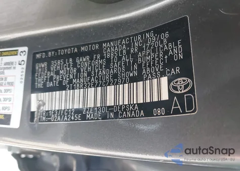 2007 Toyota Corolla S z USA, uszkodzony, nr VIN 2T1BR32E77C727970